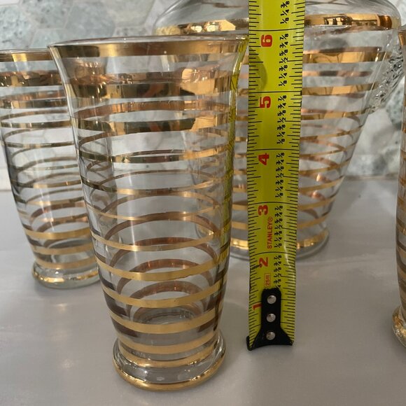 Vintage MCM Glass Serving Set, Horizontal Gold Stripes, Pitcher  & 4 Glasses - Picture 12 of 12